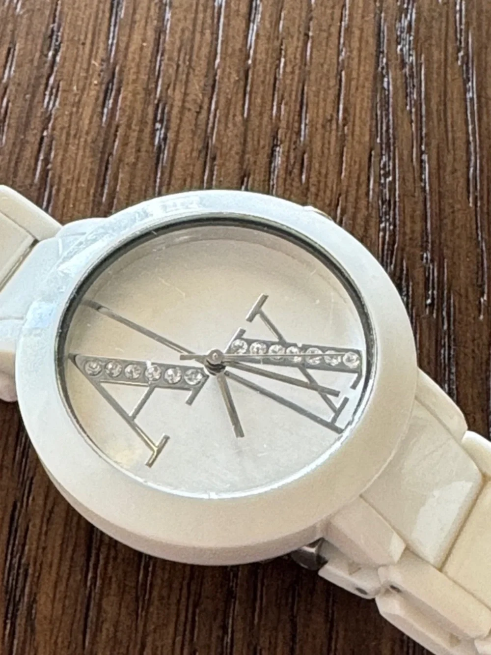 Armani Exchange White Acrylic Bracelet Watch with Diagonal Crystal Detail